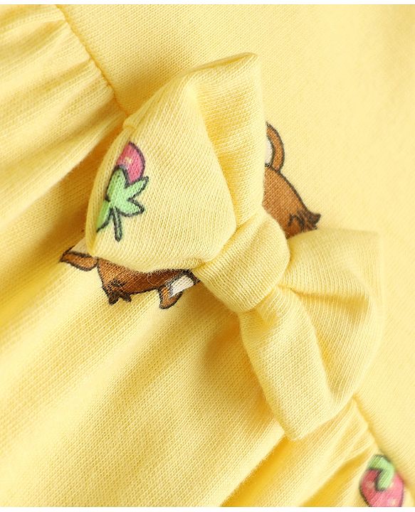 Babyhug Single Jersey Knit Frock and Bloomer with Full Sleeves and Bear Print - Yellow