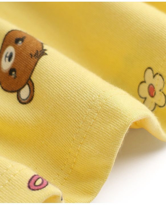 Babyhug Single Jersey Knit Frock and Bloomer with Full Sleeves and Bear Print - Yellow