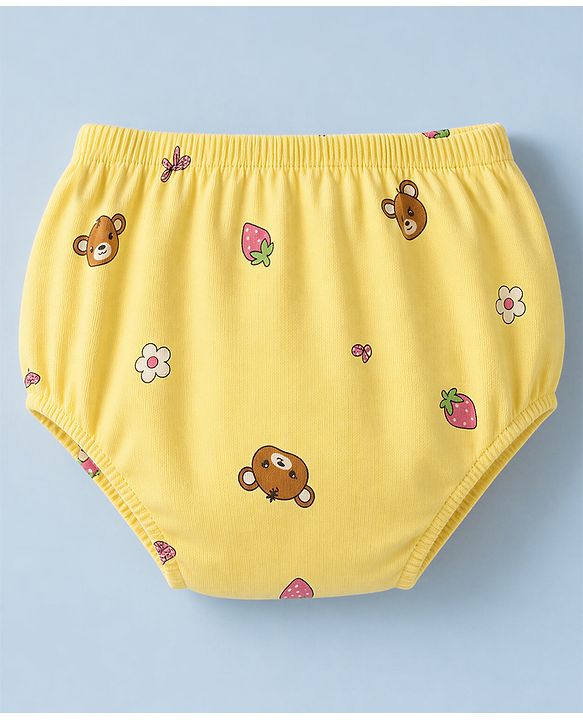 Babyhug Single Jersey Knit Frock and Bloomer with Full Sleeves and Bear Print - Yellow