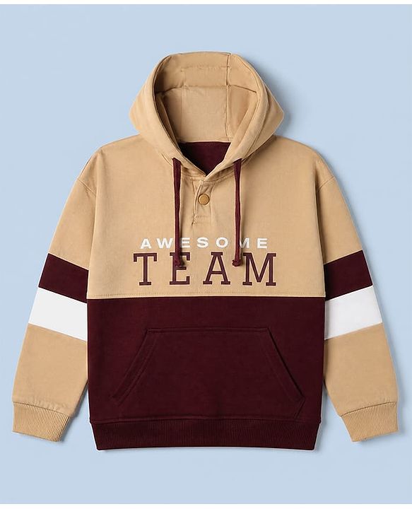 Pine Kids Cotton Knit Full Sleeves Winter Wear Suits With Awesome Team Text Print - Beige