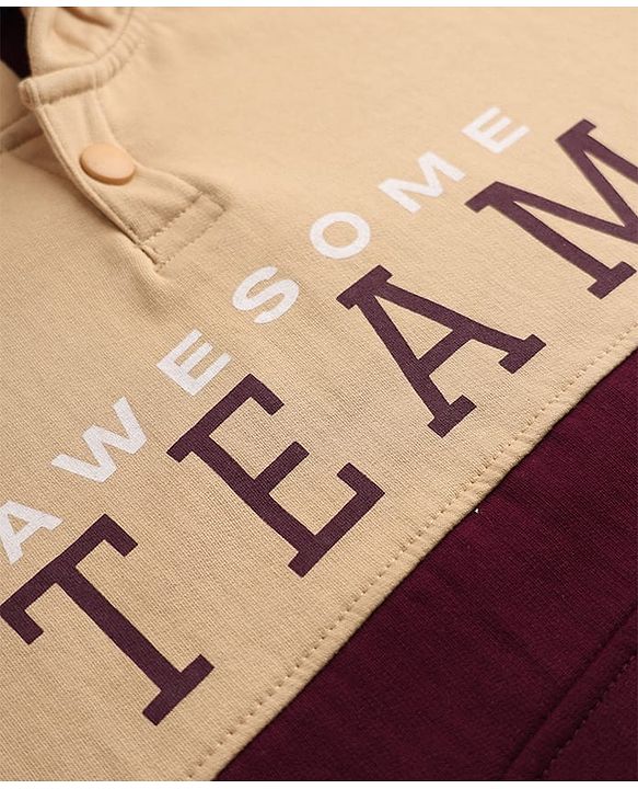 Pine Kids Cotton Knit Full Sleeves Winter Wear Suits With Awesome Team Text Print - Beige
