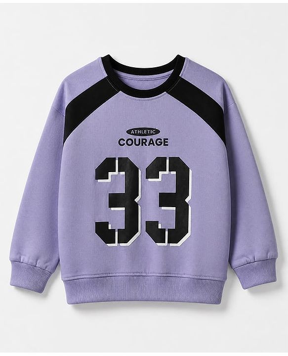 Pine Kids Cotton Looper Knit Full Sleeves Sweatshirt and Jogger with Courage 33 Print - Lavender