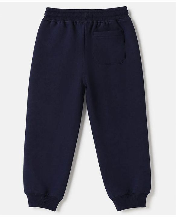 Pine Kids Looper Knit Full Sleeves Hooded Winter Wear Suit With Text Print - Navy Blue