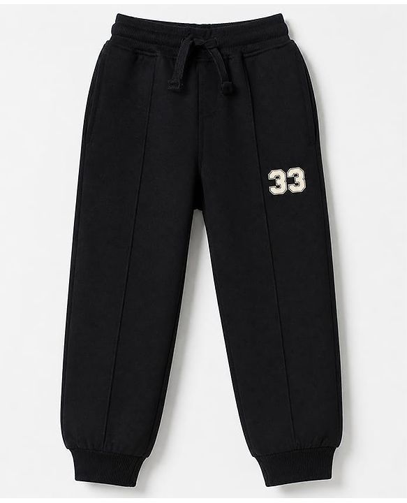 Pine Kids Cotton Looper Knit Full Sleeves Hooded Sweatshirt and Jogger with Athletic Patch - Black