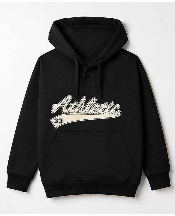 Pine Kids Cotton Looper Knit Full Sleeves Hooded Sweatshirt and Jogger with Athletic Patch - Black