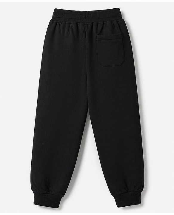 Pine Kids Cotton Looper Knit Full Sleeves Hooded Sweatshirt and Jogger with Athletic Patch - Black