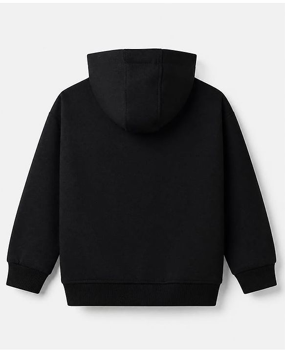 Pine Kids Cotton Looper Knit Full Sleeves Hooded Sweatshirt and Jogger with Athletic Patch - Black