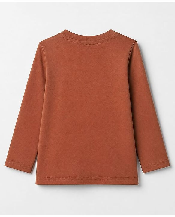 Babyhug 100% Cotton Knit T-Shirt with Full Sleeves and Tiger Print - Rust Orange