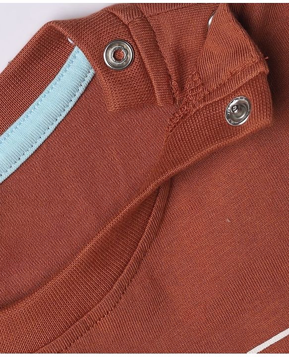 Babyhug 100% Cotton Knit T-Shirt with Full Sleeves and Tiger Print - Rust Orange