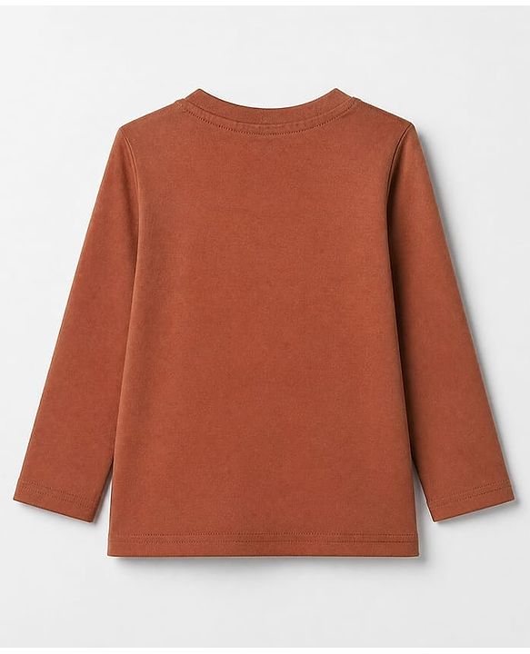 Babyhug 100% Cotton Knit T-Shirt with Full Sleeves and Tiger Print - Rust Orange