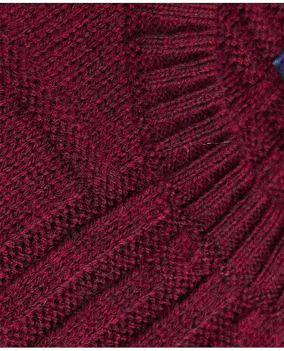 Pine Kids Knit Full Sleeves Solid Colour Pullover with Checkered Cable Knit Design - Wine