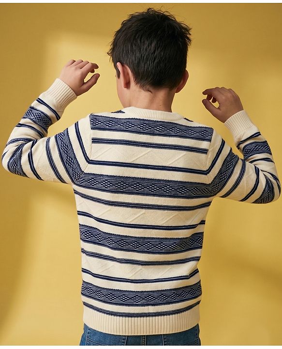 Pine Kids Knit Full Sleeves Striped Pullover - Offwhite