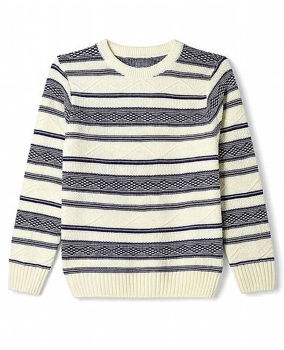 Pine Kids Knit Full Sleeves Striped Pullover - Offwhite