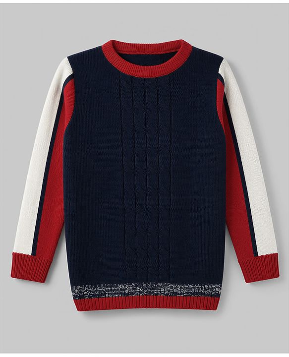 Pine Kids Knit Full Sleeves Pullover - Navy Blue