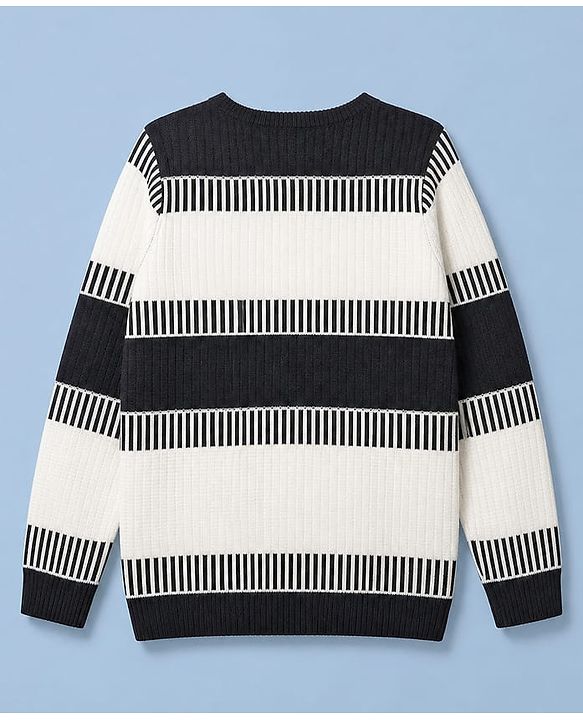 Pine Kids Knit Full Sleeves Striped Pullover - Black & White