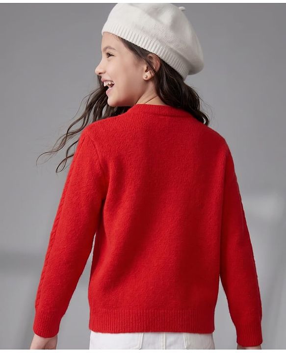 Pine Kids Pullover with Full Sleeves and Beads Applique in Red