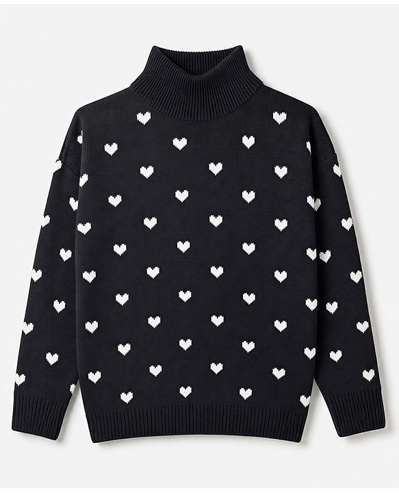Pine Kids Knit Full Sleeves  Pullover with Heart Design - Black