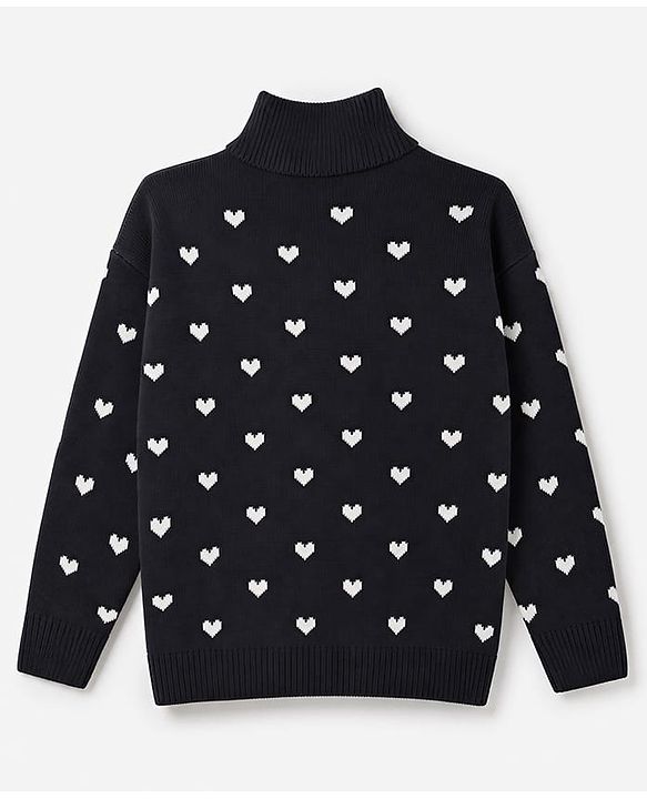 Pine Kids Knit Full Sleeves  Pullover with Heart Design - Black