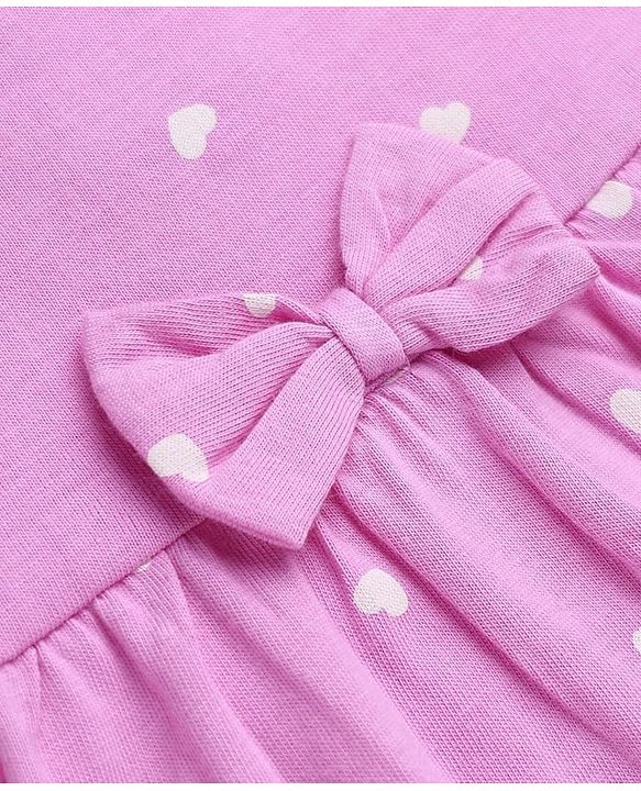 Babyhug Single Jersey Knit Half Sleeves Frocks with Floral & Hearts Print & Bow Applique Pack of 2 - Yellow & Pink