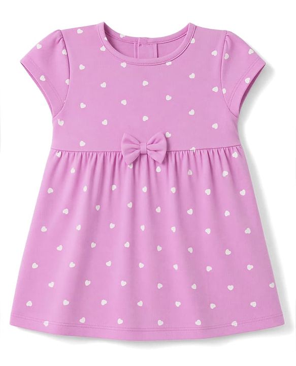Babyhug Single Jersey Knit Half Sleeves Frocks with Floral & Hearts Print & Bow Applique Pack of 2 - Yellow & Pink