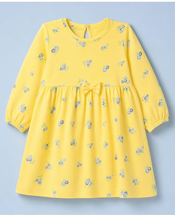 Babyhug Cotton Interlock Knit Frock and Bloomer with Full Sleeves and Floral Print - Yellow