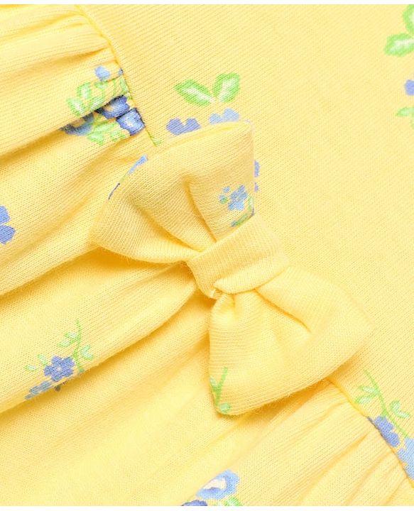 Babyhug Cotton Interlock Knit Frock and Bloomer with Full Sleeves and Floral Print - Yellow