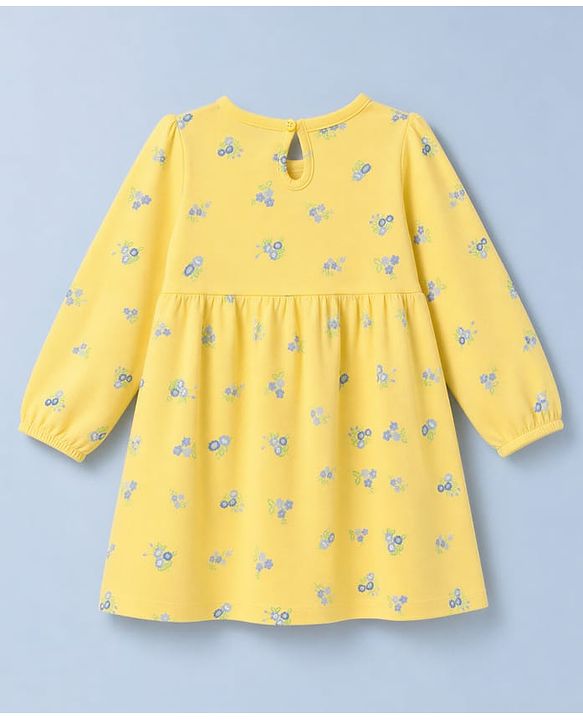 Babyhug Cotton Interlock Knit Frock and Bloomer with Full Sleeves and Floral Print - Yellow
