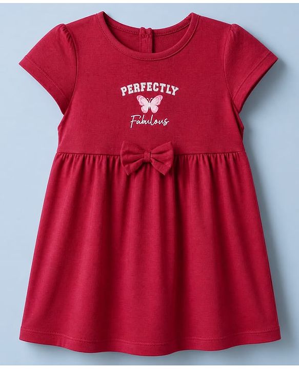 Babyhug Single Jersey Knit Frocks with Half Sleeves and Butterfly Print in Red & White Pack of 2