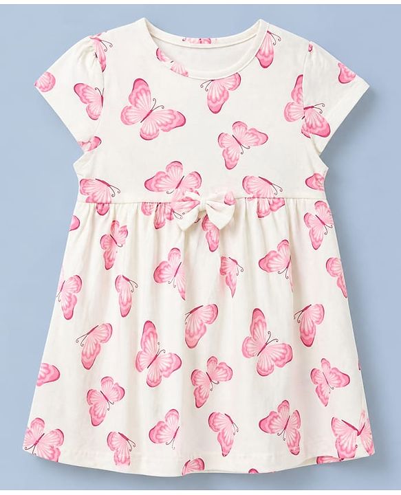 Babyhug Single Jersey Knit Frocks with Half Sleeves and Butterfly Print in Red & White Pack of 2
