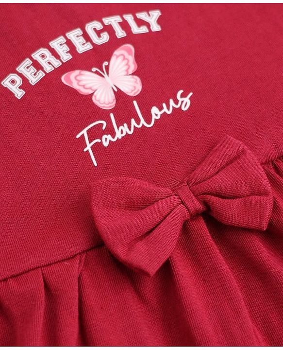 Babyhug Single Jersey Knit Frocks with Half Sleeves and Butterfly Print in Red & White Pack of 2