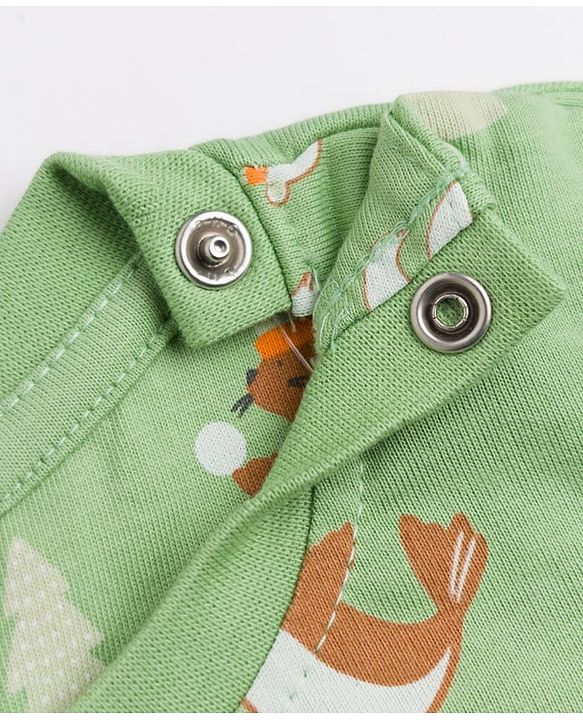 Babyhug 100% Cotton Knit Full Sleeves Co-Ords T-Shirt & Pyjama Nightsuit with Animal Print - Green