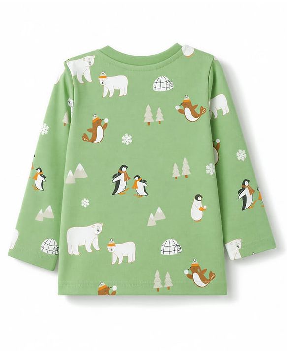 Babyhug 100% Cotton Knit Full Sleeves Co-Ords T-Shirt & Pyjama Nightsuit with Animal Print - Green