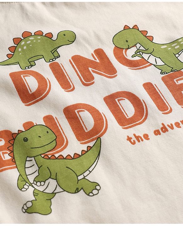 Babyhug 100% Cotton Knit Full Sleeves Striped T-Shirts with Roarsome Dinosaur & Ding Buddies Text Print Pack of 3 - Light Green Off White Yellow