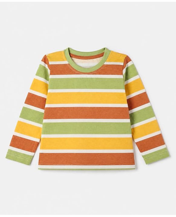 Babyhug 100% Cotton Knit Full Sleeves Striped T-Shirts with Roarsome Dinosaur & Ding Buddies Text Print Pack of 3 - Light Green Off White Yellow