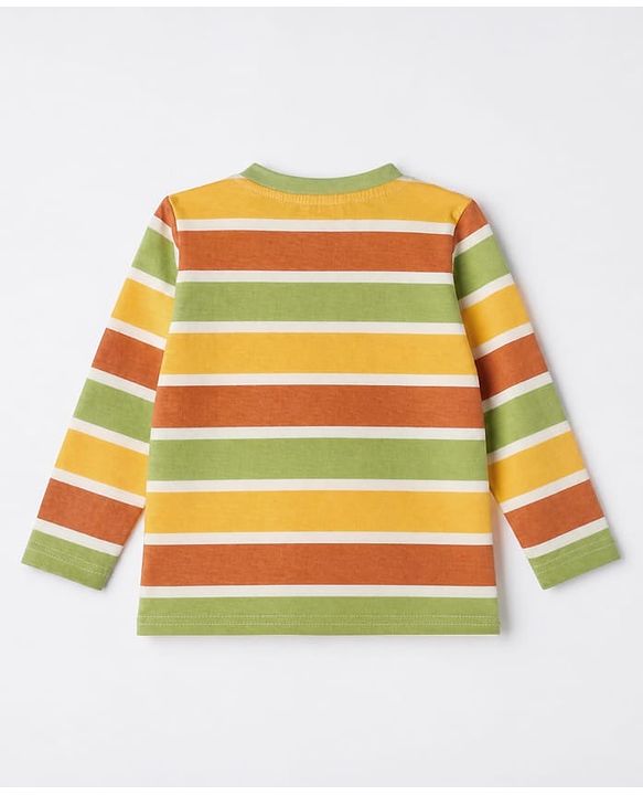 Babyhug 100% Cotton Knit Full Sleeves Striped T-Shirts with Roarsome Dinosaur & Ding Buddies Text Print Pack of 3 - Light Green Off White Yellow