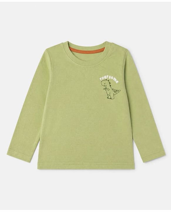 Babyhug 100% Cotton Knit Full Sleeves Striped T-Shirts with Roarsome Dinosaur & Ding Buddies Text Print Pack of 3 - Light Green Off White Yellow
