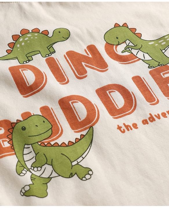 Babyhug 100% Cotton Knit Full Sleeves Striped T-Shirts with Roarsome Dinosaur & Ding Buddies Text Print Pack of 3 - Light Green Off White Yellow