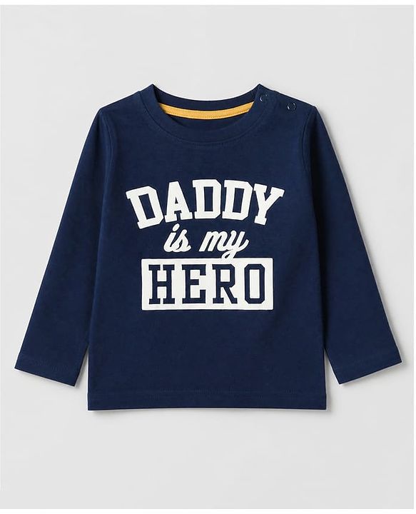Babyhug 100% Cotton Knit Full Sleeves Tshirts With Daddy Is My Hero Print Pack Of 3 - Navy Blue Mustard & Orange