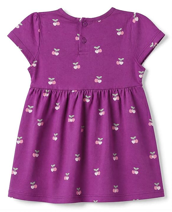 Babyhug Single Jersey Knit Half Sleeves Frock with Heart & Cherry Print - Pink Purple