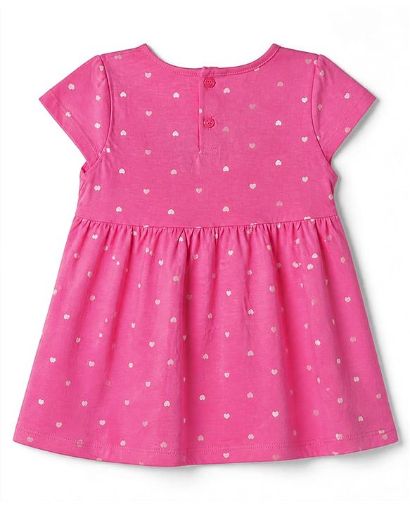 Babyhug Single Jersey Knit Half Sleeves Frock with Heart & Cherry Print - Pink Purple