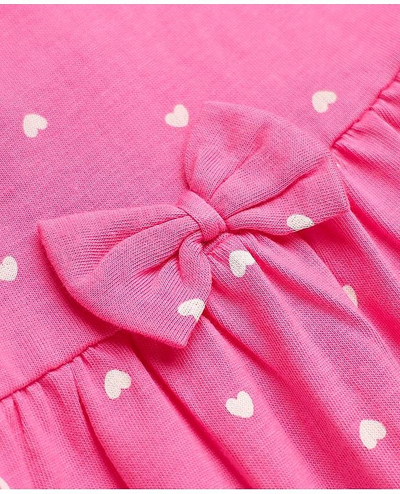 Babyhug Single Jersey Knit Half Sleeves Frock with Heart & Cherry Print - Pink Purple