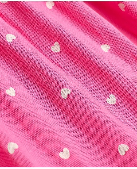 Babyhug Single Jersey Knit Half Sleeves Frock with Heart & Cherry Print - Pink Purple