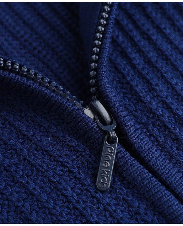 Pine Kids Knit Full Sleeves Front Open Sweater with Cable Knit Design - Blue