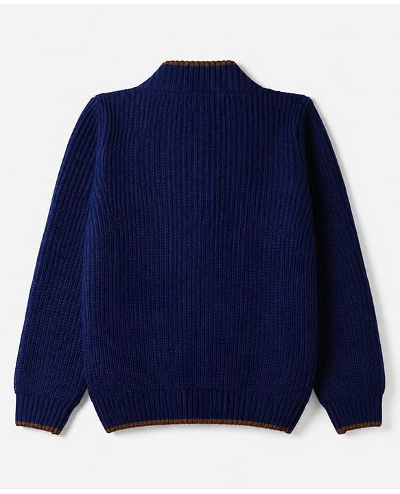 Pine Kids Knit Full Sleeves Front Open Sweater with Cable Knit Design - Blue