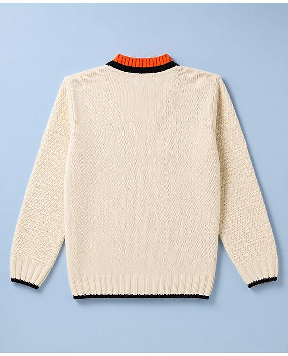 Pine Kids Knit Full Sleeves Front Open Sweaters With Cable Knit Design - Off White