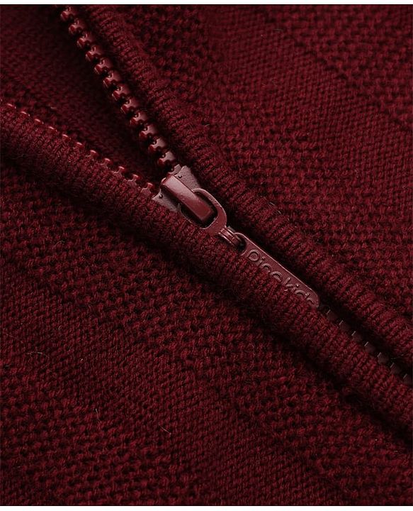 Pine Kids Knit Front Open Full Sleeves Hooded Sweater - Wine
