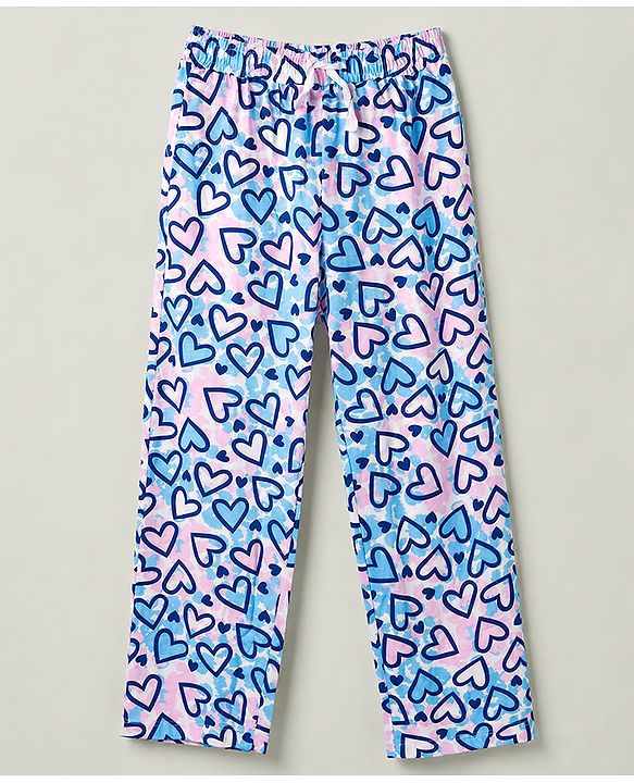 Pine Kids Cotton Knit Half Sleeves Co-Ords Shirt & Pyjama Night Suit with Heart Print - Turquoise