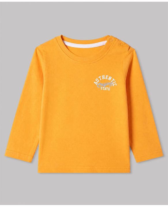Babyhug 100% Cotton Knit Full Sleeves Striped T-Shirts with California 86 Championship Text Print Pack of 3 - Light Blue, Mustard, Blue