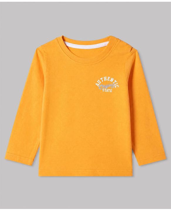 Babyhug 100% Cotton Knit Full Sleeves Striped T-Shirts with California 86 Championship Text Print Pack of 3 - Light Blue, Mustard, Blue