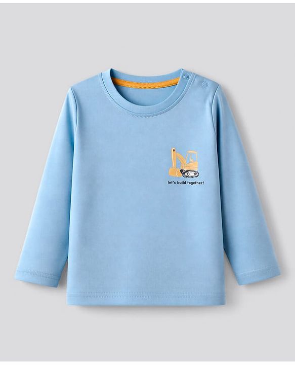 Babyhug 100% Cotton Knit T-Shirt with Full Sleeves and Construction Vehicles Print Pack of 3 - Blue Yellow White